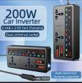 Car Inverter, 12V|24V to 110V/220V, High-Power Fast Charging, Universal Socket extension plugs for Cars/Trucks, 4 USB 2 PD Fast charging Power Converter with Voltage Display, 200W, Suitable for Mobile Phones, Computers, Etc. 