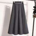 High Waist Mid Length Skirts A-Line Mini Skirt Women's Slimming Black Autumn Elastic Waist Design Solid Color Versatile Skirt.