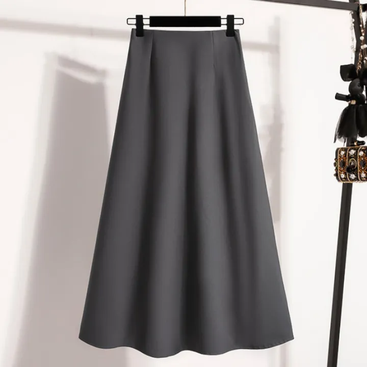 High%20Waist%20Mid%20Length%20Skirts%20A-Line%20Mini%20Skirt%20Women's%20Slimming%20Black%20Autumn%20Elastic%20Waist%20Design%20Solid%20Color%20Versatile%20Skirt%20-%20Image%202