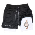 Cartoon Duck Print Men's Shorts Summer Double Layer Letter Print Quick Drying Pants Fitness Tracksuit Beach Short Pants RL0358.