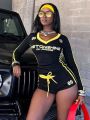 Weird Puss Women Tracksuit 2 Piece Set Stroke Tight Hipster Letter Print Sporty Casual Crop Tops+Shorts Street Matching Outfits.