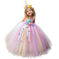 Girls Pastel Unicorn Flower Tutu Dress Kids Crochet Tulle Strap Dress Ball Gown with Daisy Ribbons Children Party Costume Dress. 