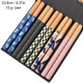 Anti-skid Handmade Bamboo 5 Pair Set Reusable Japanese Style Natural Wood Chopsticks Food  Multi Color Wooden Chopsticks Set. 