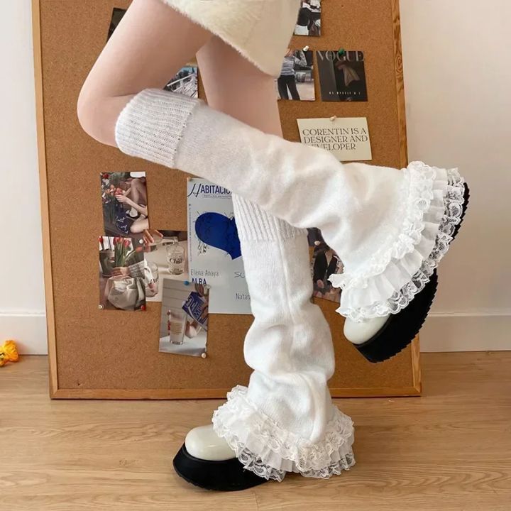 1 Pair Autumn Winter Retro Spicy Girl Lace Women's Leg Warmers, Lolita Girl JK Horn T-shaped Socks, Elephant Leg Socks, Female