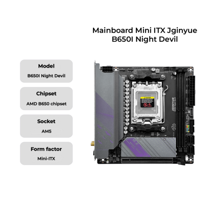 JGINYUE AM5 Motherboard supports AMD Ryzen 7000 series CPU processors DDR5 dual channel Memory RAM ITX B650i Night Devil