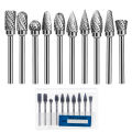 10pcs/set Rotary File Tungsten Carbide Woodworking Drilling Milling Cutter Rotary Burr Bit 1/8" Shank Die Grinder Drill Tools. 