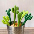 6pcs/set Plastic Forks Cactus Design Forks For Cake Snack Baked Bento Fruit Kitchen Gadgets Eid Al-Adha Mubarak.