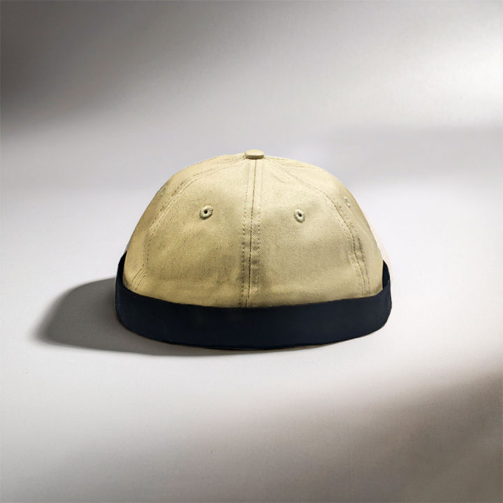 Beige White Twill Docker Cap | Brimless Beanie Cap for Men | Adjustable With Belt – Washable