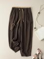 Summer Retro Cotton Linen Loose Harem Pants Elastic Drawstring Waist Casual Pants Basic Versatility Wide-leg Ankle-Length Pants.