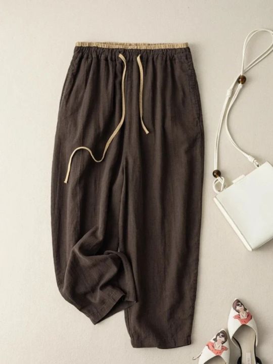 Summer%20Retro%20Cotton%20Linen%20Loose%20Harem%20Pants%20Elastic%20Drawstring%20Waist%20Casual%20Pants%20Basic%20Versatility%20Wide-leg%20Ankle-Length%20Pants%20-%20Image%202