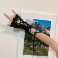 Women Lolita Jk Lace Fingerless Gloves Black Gothic DIY Strapping Sunscreen Sleeve Clothing Accessories Elastic Mesh Punk Gloves. 