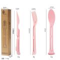 3PCS Portable Tableware Set Wheat Straw Dinnerware Detachable Cutlery Travel Tableware Picnic Dinnerware Set Camping Cutlery Set. 