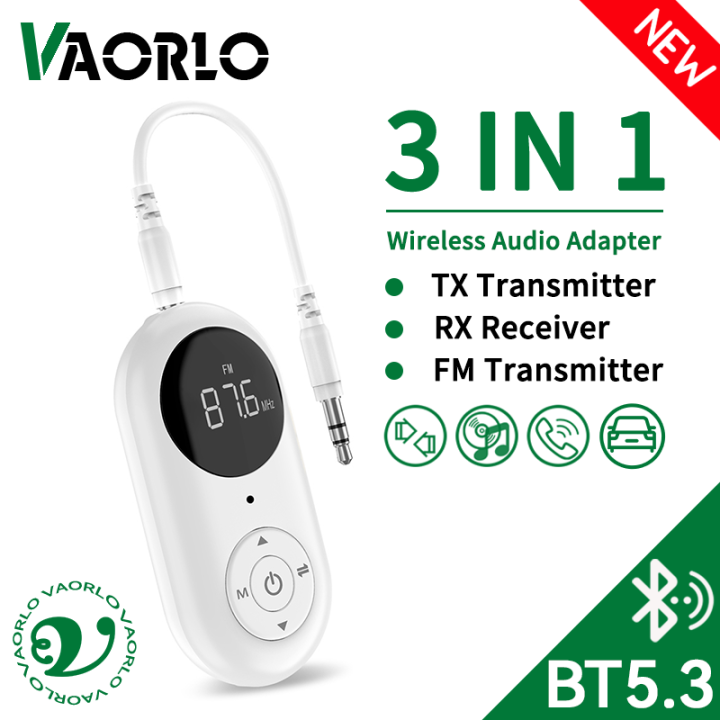 3 in 1 Bluetooth 5.3 Audio Receiver Transmitter 3.5MM AUX FM Transmitter Wireless Audio Adapter With Mic For Car TV PC Speaker