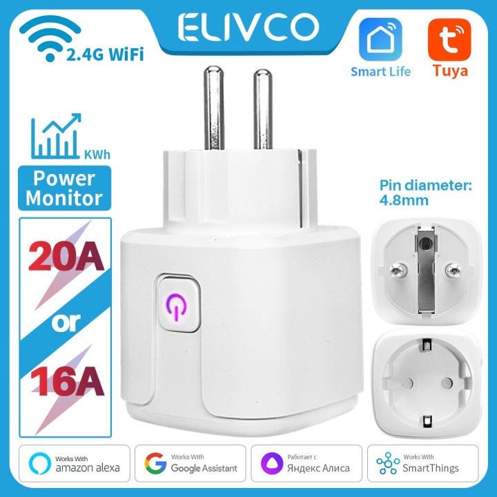 Tuya Smart Plug WiFi EU 16A/20A Smart Socket With Power Monitor Timing Smart Life Support Alexa  Home Yandex SmartThings
