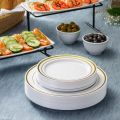 10PCS Premium Plastic Heavy-Duty Disposable Gold Trim Plates 10.25" Dinner Party Plates and Disposable 7.5" Salad Plates. 