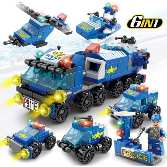 Mini building blocks fire truck building blocks police car 6 in 1 ...