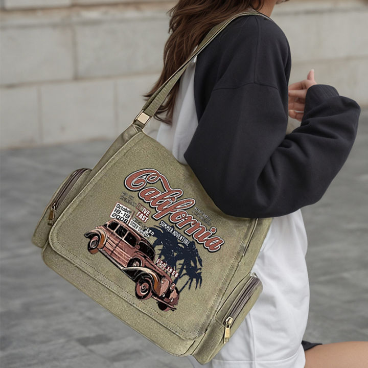 American Retro Message Bag Unisex Multiple Pockets Shoulder Bag Adjustable Shoulder Strap‌ Canvas Crossbody Bag Commuting