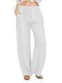 Women's Cotton Linen Pants Casual Loose Solid Elastic Waist Pocket Straight Trousers Ladies Oversize Wide Leg Pant Streetwear.