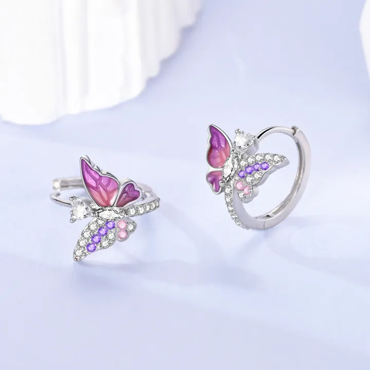 Woman%20Earring%20925%20Silver%20Original%20Eardrop%20Hoop%20Earring%20Sunflower%20Bee%20Bow%20Fashion%20Jewelry%20-%20Image%203