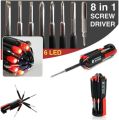 8 in 1 Portable Screwdriver Tool kit | Multifuction Screwdriver Set | Hardware Repair Tool with 6 LED Torch Combination for All Household, Car, Bike. 