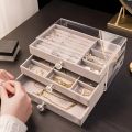Acrylic 3 Drawers Shelf Velvet Jewellery Box Organizer 3 Multifunctional Trays Shelves for Bracelets Earrings Rings Pendant Watches for Gifting Women. 