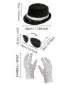 Michael Jackson Costume Accessories Set - Sequin Fedora Hat + Rhinestone Gloves + Aviator Sunglasses, Halloween Cosplay Party Dr.