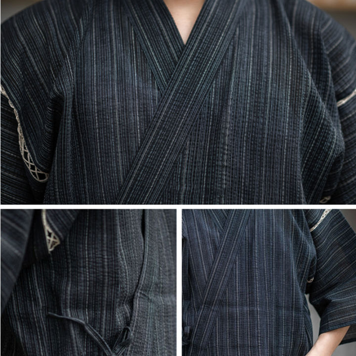 2024New%20Japanese%20Traditional%20Samurai%20Kimono%20For%20Men%20Yukata%20Bathing%20Robe%20For%20Summer%20Loose%20Sauna%20Wear%20Homewear%20Summer%20Short%20Sleeve%20-%20Image%206