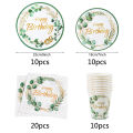 Green Eucalyptus Leaf Disposable Tableware Set Paper Plate Cup Napkin Kids Adult Birthday Supplies Hawaiian Summer Party Decor.