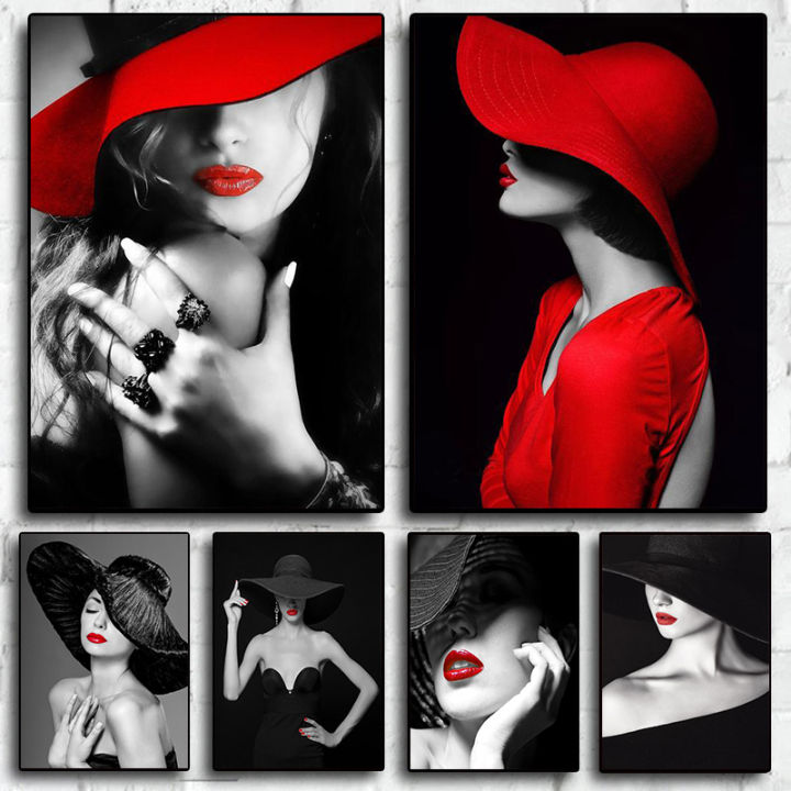 Elegant Red Lips Woman Poster and Print Modern Wall Art Canvas Painting ...