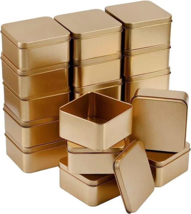 Pack of 2 - Multipurposed Tin Storage Box, Tin Boxes with Lids, Empty Metal Tins, Portable Metal Container Organizer for Cookies, Candy, Treats, Gifts, Gifts and Crafts