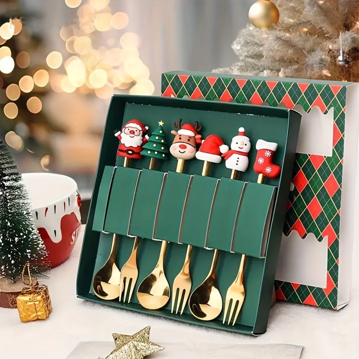 2/4/6Pcs%20Christmas%20Fork%20And%20Spoon%20Set,Stainless%20Steel%20Creative%20Tableware,Coffee%20Tea%20Dessert%20Forks%20And%20Spoons%20%20Set%20-%20Image%202