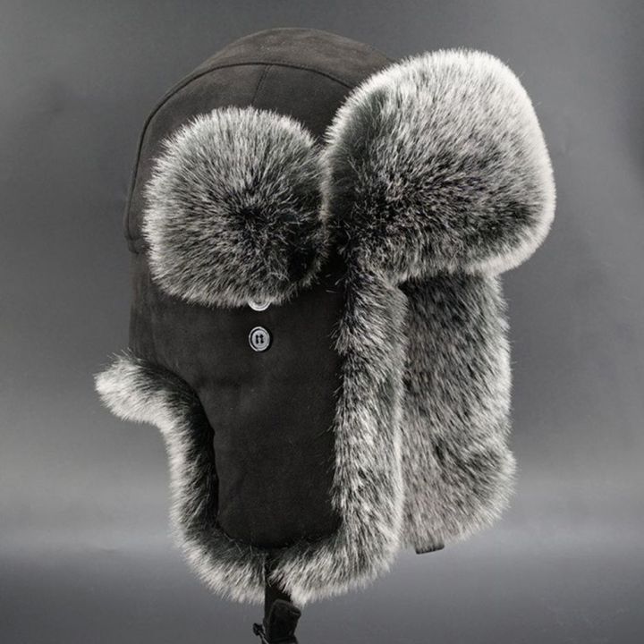 Women Men's Trapper Hat Ski Cap Ushanka Russian Cossack Faux Fur Earflap Suede Leather Warm Winter Hat Hats Earflap Bonnet