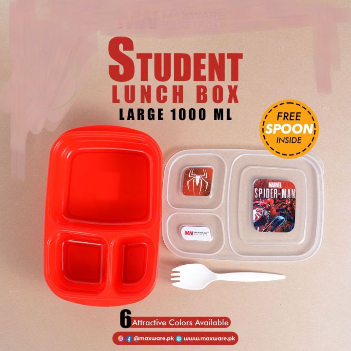 Student launch box Large size 1000 ml 3 portions Launch Box With multiple Color