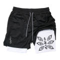 Graphic 2 in 1 Workout Running Shorts for Men Gym Athletic Performance Shorts with Phone Pocket Towel Loop Activewear Outfits.