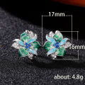 Huitan Green Blue Flower Earrings Women Inlay Sparkling Cubic Zirconia Fancy Anniversary  Newly Designed Flowers Ear Jewelry. 