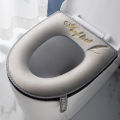 Universal Warm Velvet Toilet Seat Cover, Zipper Flip Lid Handle Tab, Letters Embroidery, Washable, Waterproof Pad, Winter.