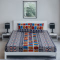 King Size Premium Bed Sheet 88" x 98" with 2 Pillow Covers | Multicolor & Shaped Motif Print on Blue. 