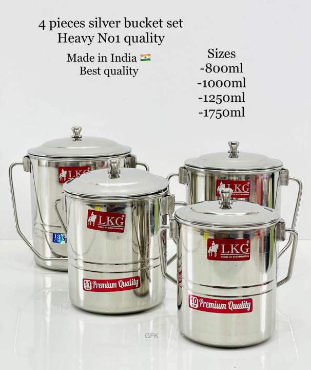 Shree Raj Bucket Set 4 pieces silver bucket set Heavy No1 quality (Made in India) | Daraz.lk