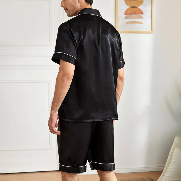 Men%20Satin%20Pajama%20Set%20Sleepwear%20for%20Man%20Summer%20Short%20Sleeve%20Button-Down%20Shirt%20&%20Shorts%20Pajamas%202%20Piece%20Home%20Clothes%20Short%20Suit%20-%20Image%202