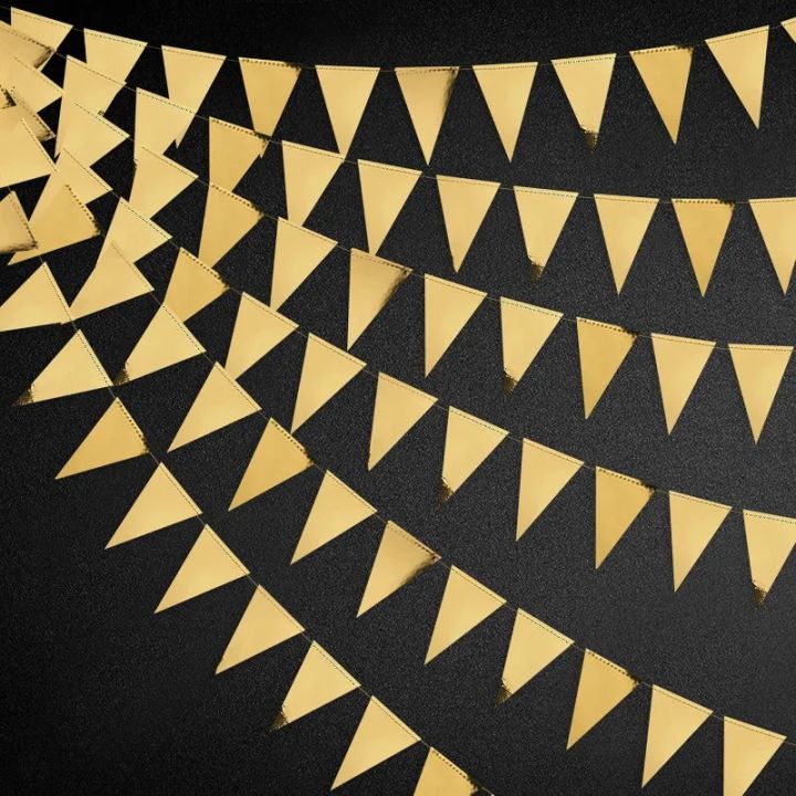 Gold Party Decoration Triangle Flag Banner Paper Garland for Graduation ...