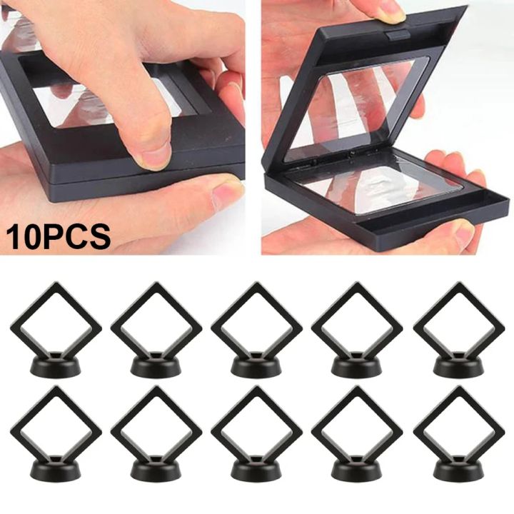 10PCS Jewelry Storage Box 3D Packaging Case Gemstone Floating Frame Membrane Ring Coin Display Case Necklace Display Holder