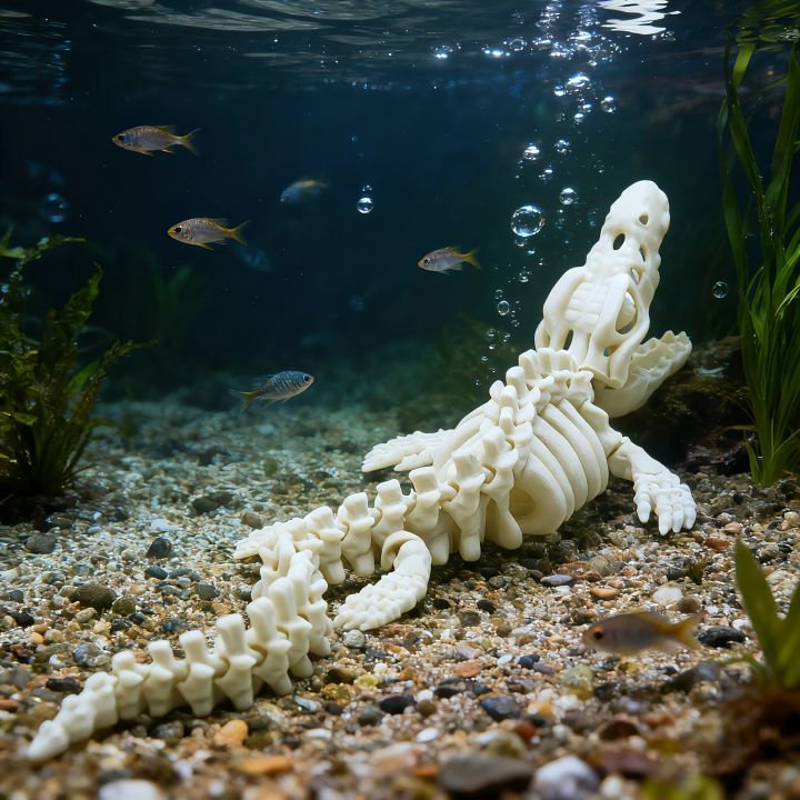 1 Piece Realistic Mosasaurus Skeleton Replica Aquarium Decoration Large Dinosaur Skeleton Model with White Fins and Tail for Fish Tank Decoration Marine Reptile Display Paleontology Themed  Suitable for Collectors and Aquarium Enthusiasts (for Fish)