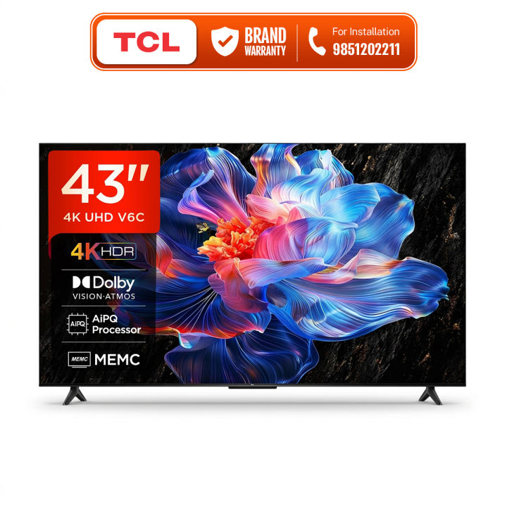 TCL 108 cm (43 inches) Metallic Bezel Less Series 4K Ultra HD Smart LED Google TV 43V6C (Black)