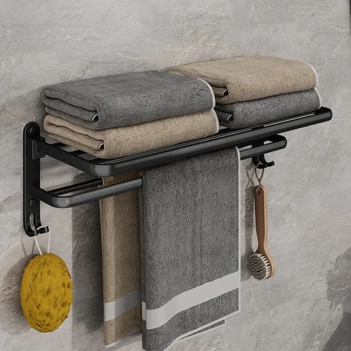 Matte%20Black%2050CM%20Folding%20Holder%20With%20Hook%20Towel%20Holder%20Wall%20Mount%20AluminumTowel%20Rack%20-%20Image%202