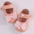 Baby Girls Leather Bowknot Princess Shoes, Non-slip Hook And Loop Fastener Single Shoes Trendy Elegant Crib Shoes Prewalker Shoes. 