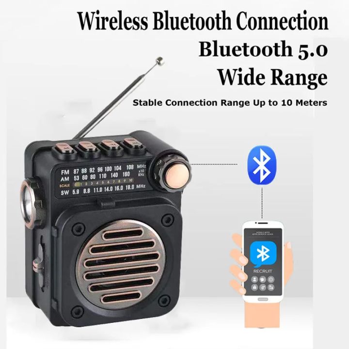 Mini Pocket Radio FM AM SW Stereo Radios Receiver Bluetooth Flashlight Music Player Built-in Speaker Radio For Outdoor Cycling