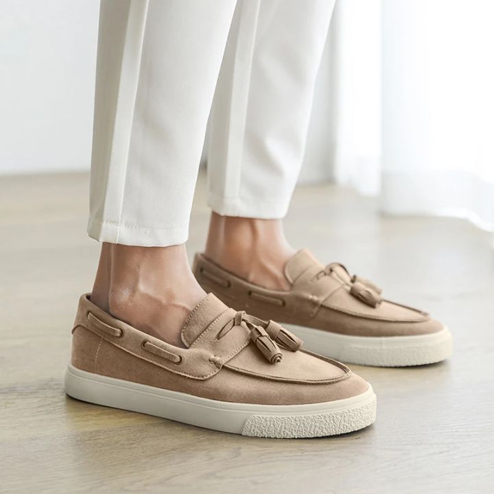 Suede Leather Handmade Loafers Leisure Walk Male Casual Shoes New Design Casual Slip on Flats Versatile Driving Shoes Moccasins