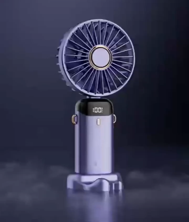 USB Handheld Mini Fan Foldable Portable Neck Hanging Fans 5 Speed USB Rechargeable Fan with Phone Stand and Display Screen