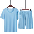 New Ice Silk Short-Sleeved Pyjamas for Men Summer Homewear Set Modal Seamless Crew Neck Lightweight Short-Sleeved T-Shirt Set. 