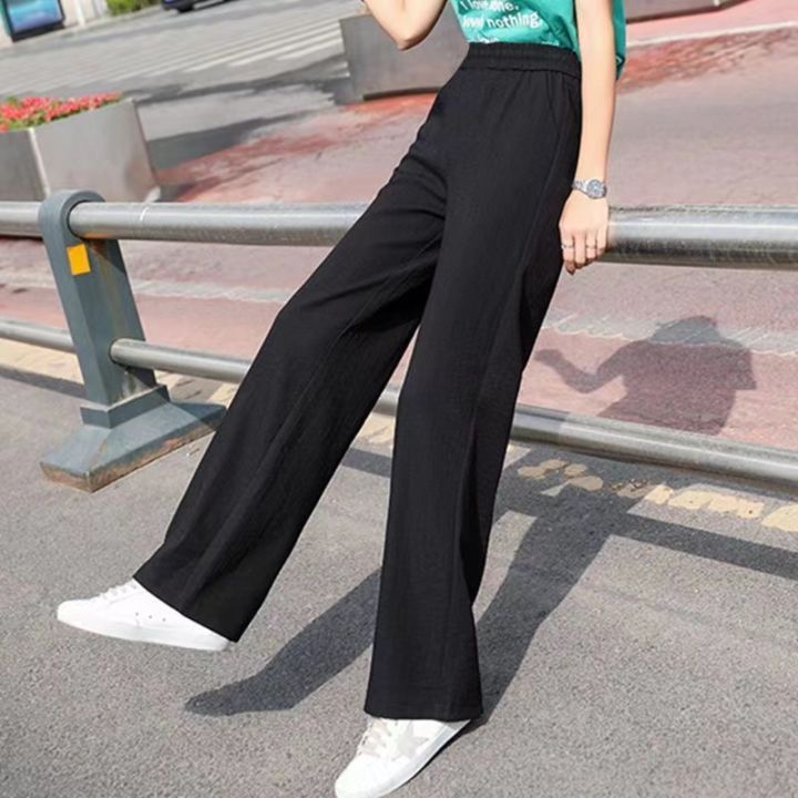 Plus%20size%20Women%20Ankle-Length%20Wide%20Leg%20Pants%20Casual%20Summer%20Solid%20Elastic%20Waist%20Loose%20Ice%20Silk%20Pants%20Spring%20Summer%20Female%20Trousers%20-%20Image%205